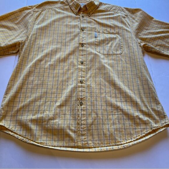 Columbia Men's Short Sleeve Button Down Shirt Yellow/Gray Plaid Size Large - Picture 5 of 9